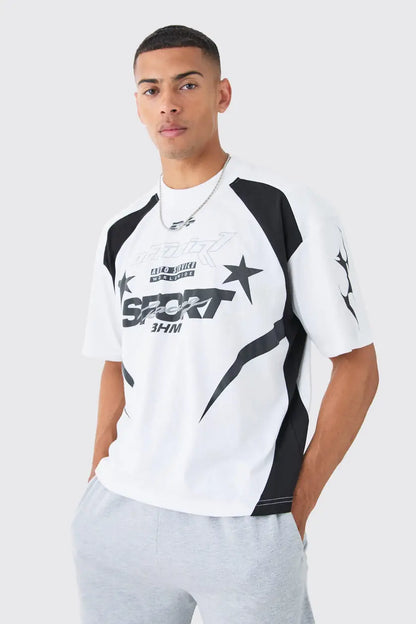 Oversized Boxy Moto Extended Neck T Shirt