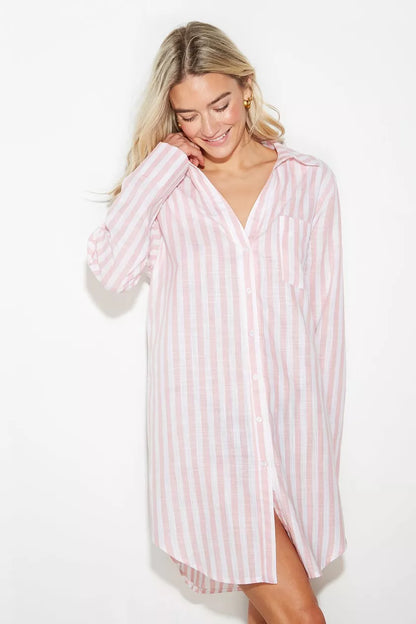 Pink Stripe Revere Shirt Nightie