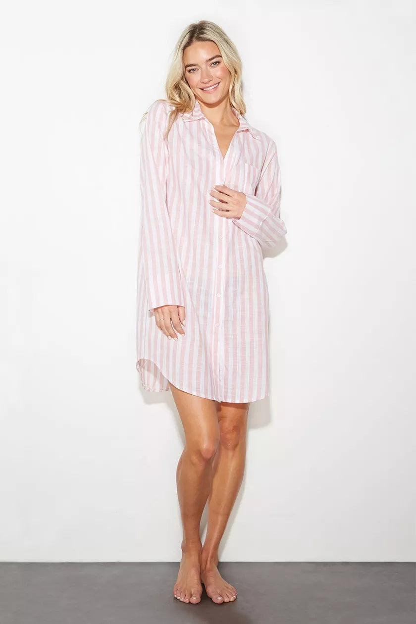 Pink Stripe Revere Shirt Nightie