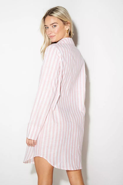 Pink Stripe Revere Shirt Nightie