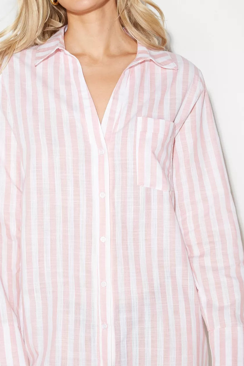 Pink Stripe Revere Shirt Nightie