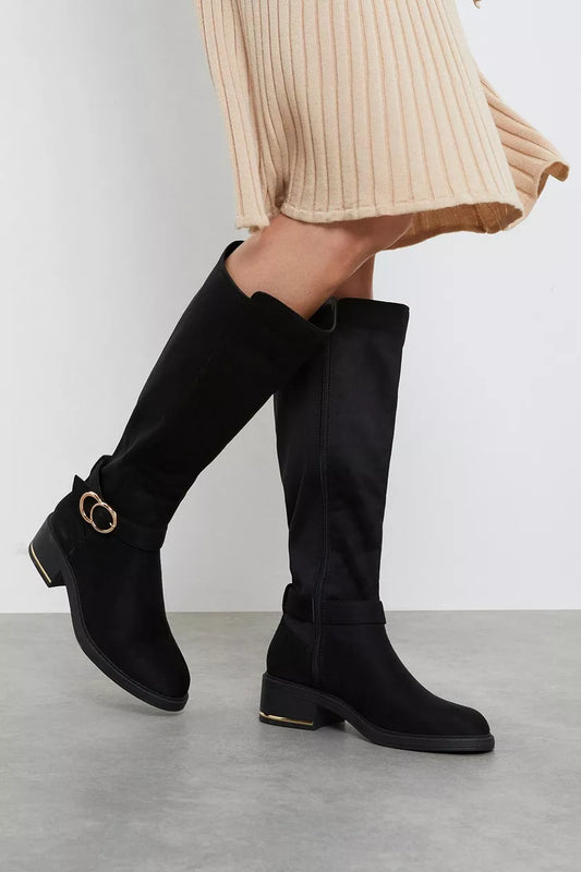 Wide Fit Kenya Buckle Detail Boot Black