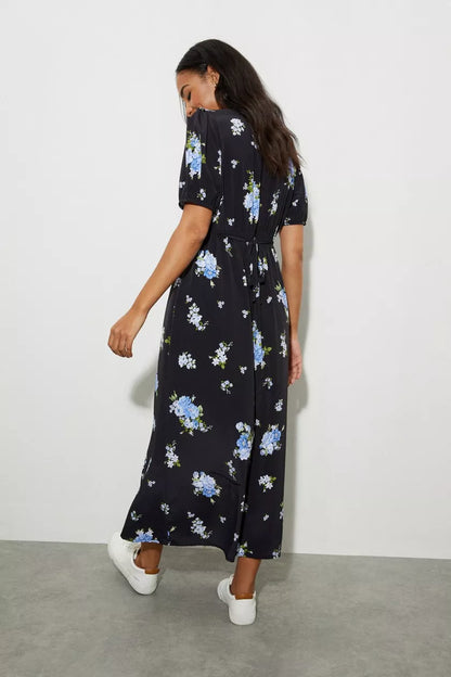 Kitty Blue Floral Button Down Dress