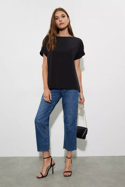 Black Roll Sleeve Top