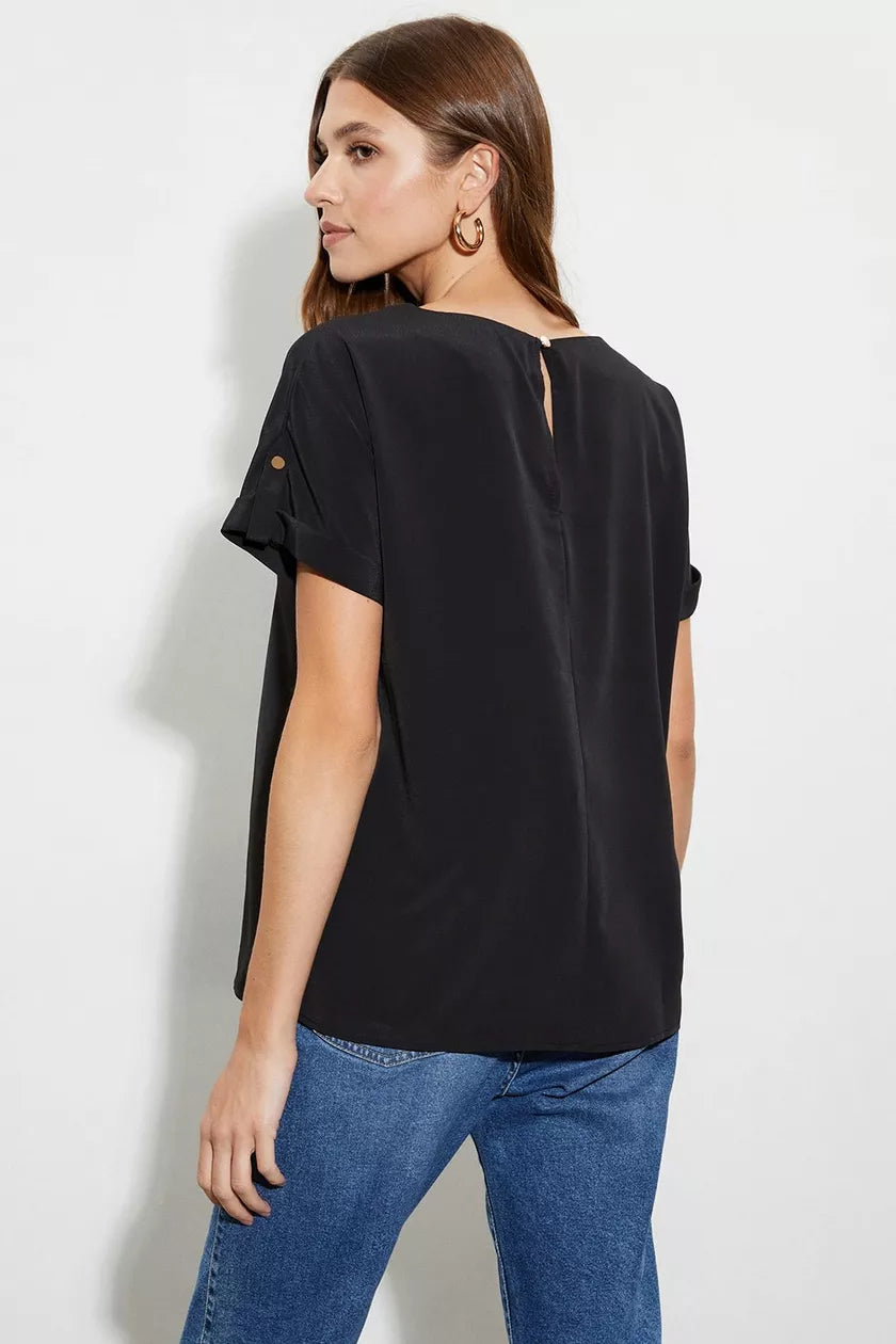 Black Roll Sleeve Top