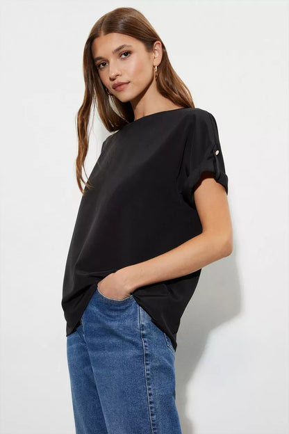 Black Roll Sleeve Top