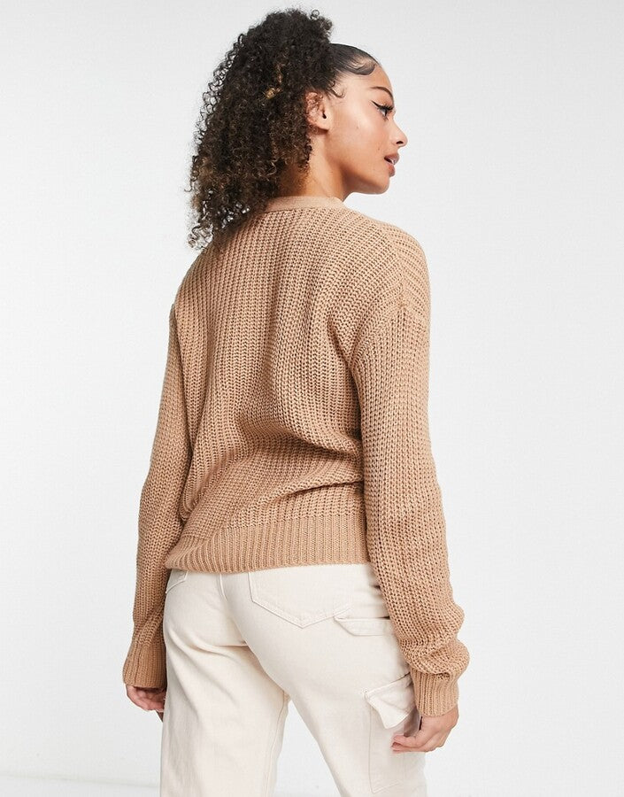 Tall daisy fisherman knit cardigan in tan-Brown