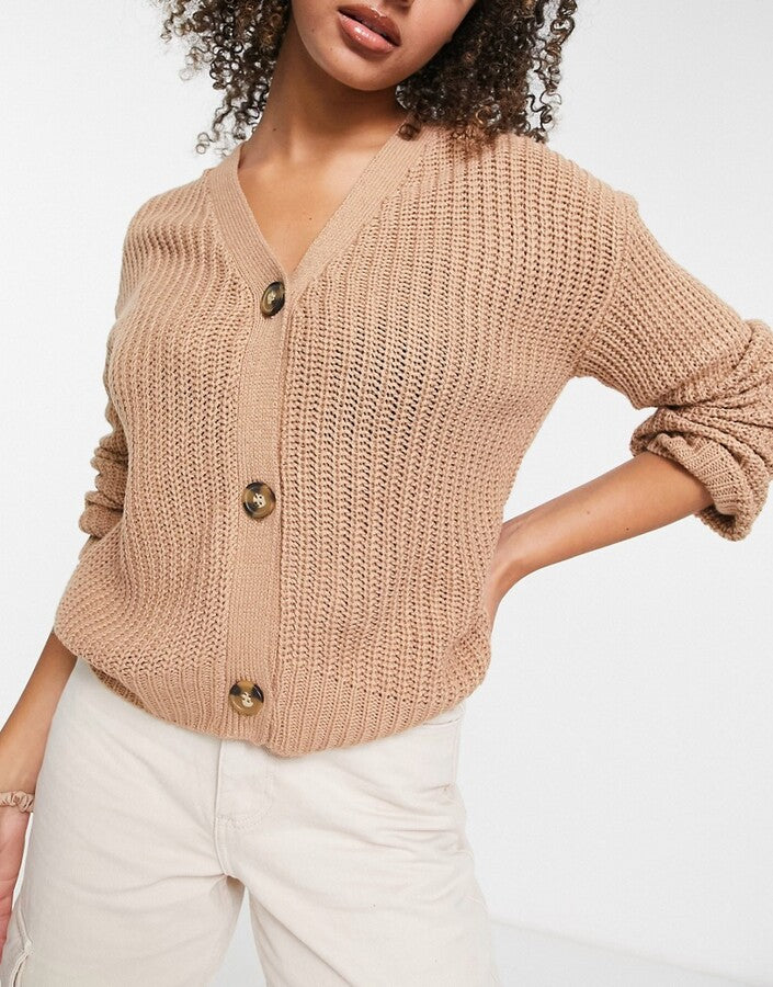 Tall daisy fisherman knit cardigan in tan-Brown