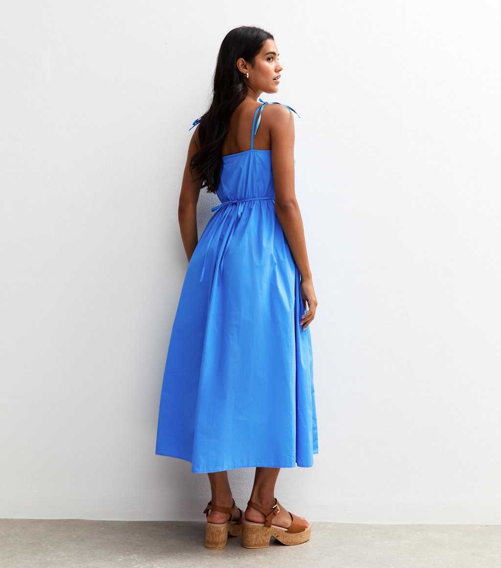 Bright Blue Poplin Tie Strap Midi Dress