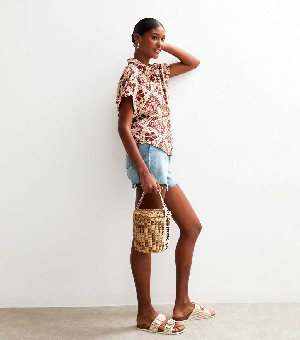 Brown Hibiscus Tile Print Short Sleeve Resort Shirt