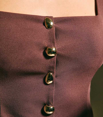 Brown Square Neck Button Up Top