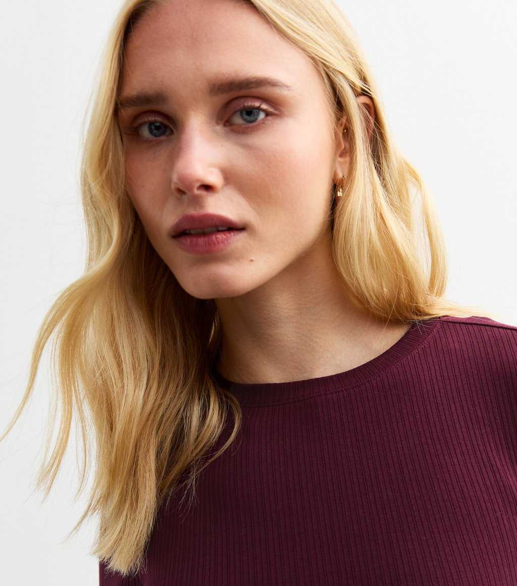Burgundy Ribbed Cotton Blend Crew Neck Bodysuit