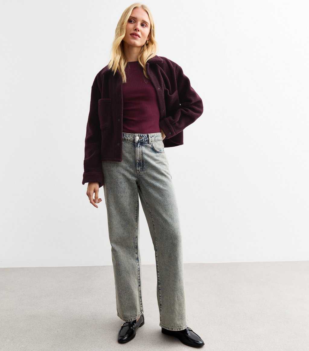 Burgundy Ribbed Cotton Blend Crew Neck Bodysuit