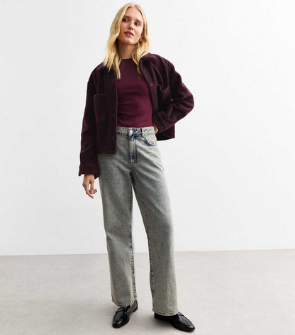 Burgundy Ribbed Cotton Blend Crew Neck Bodysuit