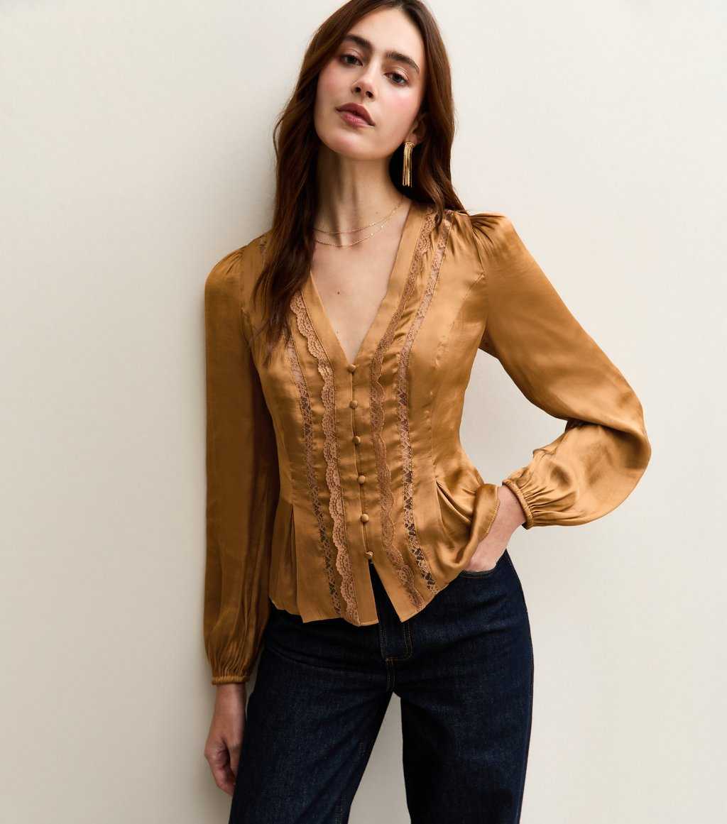 Satin Lace Trim Blouse