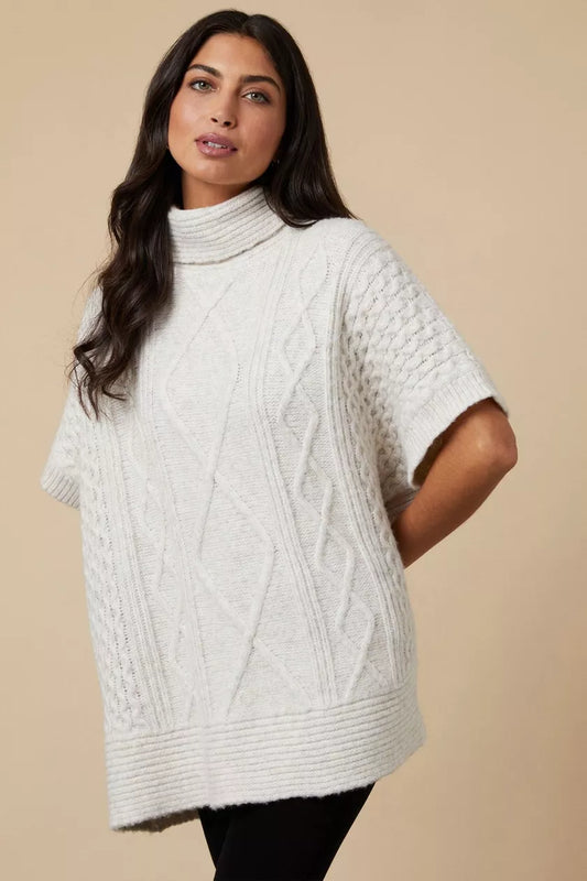 Cream Cable Knitted Short Sleeve Top