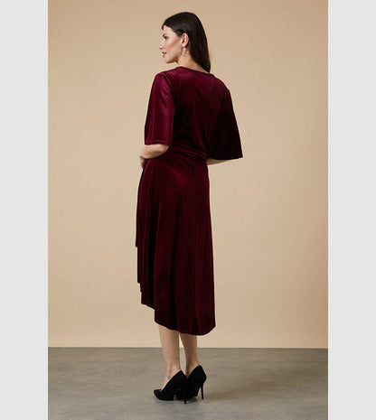 Tall Velvet Wrap Midi Dress Burgundy Red