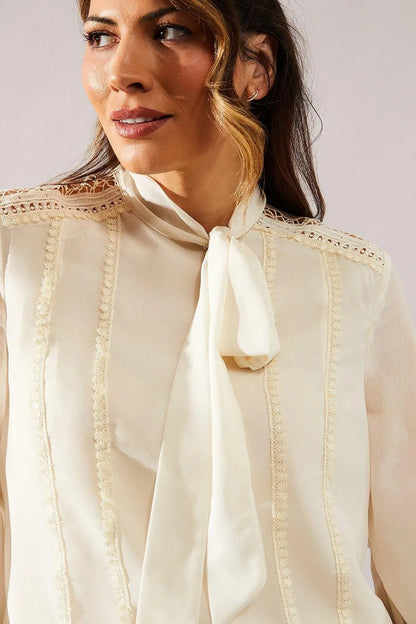 Occasion Tie Neck Lace Trim Blouse
