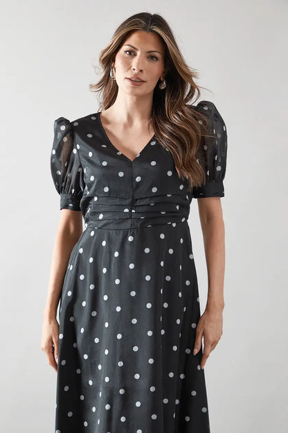Spot Organza Ruched Front Midaxi Dress