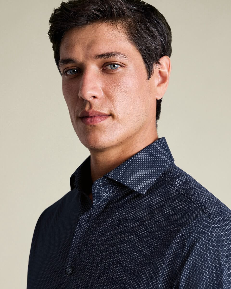 Non-Iron Performance Print Slim Fit Shirt – Navy
