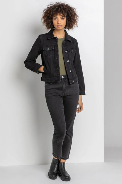 Denim Curve Cotton Denim Jacket Black