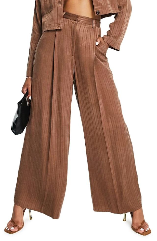 Topshop Wide Leg Trouser In Satin Pinstripe