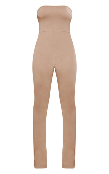 Moss Sand Jersey Bandeau Tie Back Detail Jumpsuit