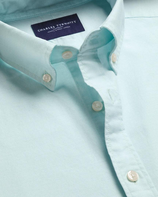 Short Sleeve Button-Down Stretch Washed Oxford Classic Fit Shirt – Aqua