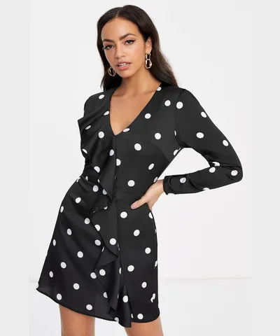 Black Polka Dot Spot Frill Mini Dress