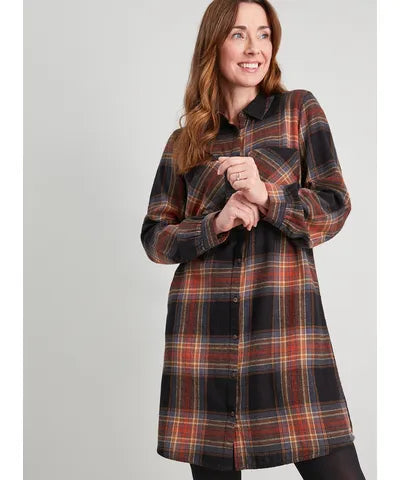 TU Clothing Women's Check Brushed Shirt Dress in Brown