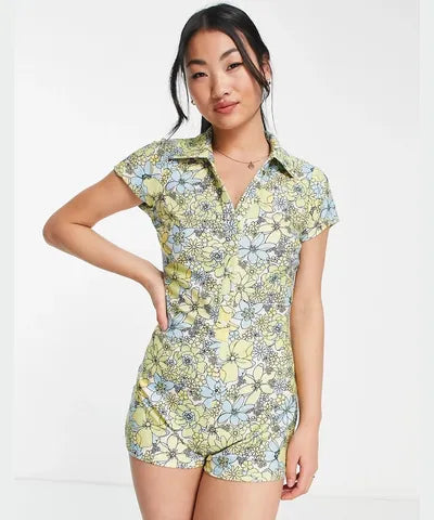 Miss Selfridge retro floral towelling romper-Multi