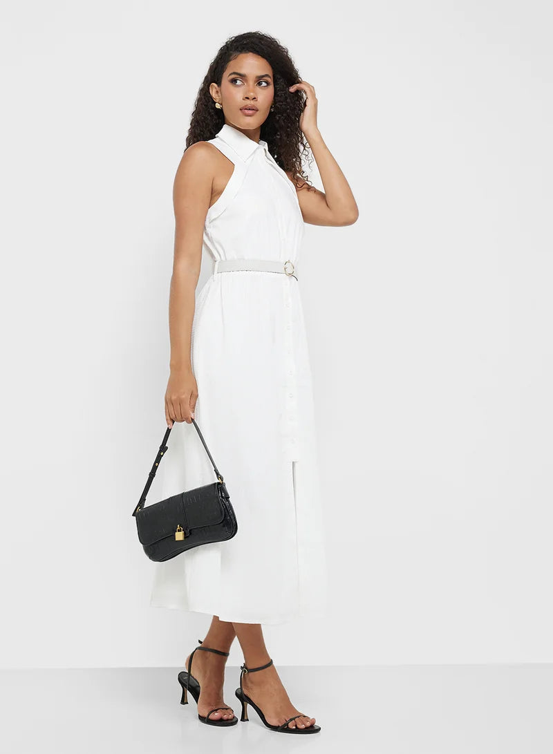 White Texture Midaxi Dress