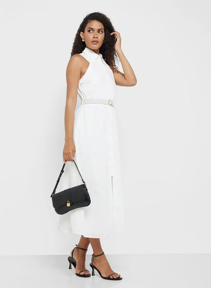 White Texture Midaxi Dress