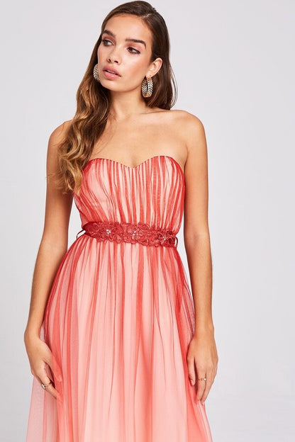 Carissa Grapefruit Floral Belt Maxi Dress