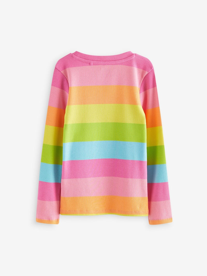 Multi Stripe Long Sleeve Ribbed Top