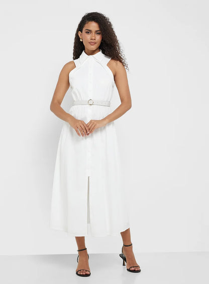 White Texture Midaxi Dress