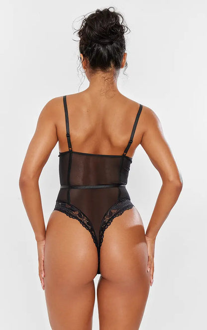 Black Underwired Cage Lace Body