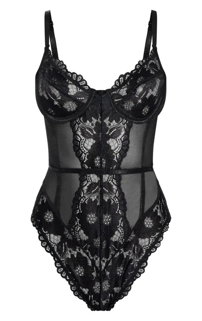 Black Underwired Cage Lace Body