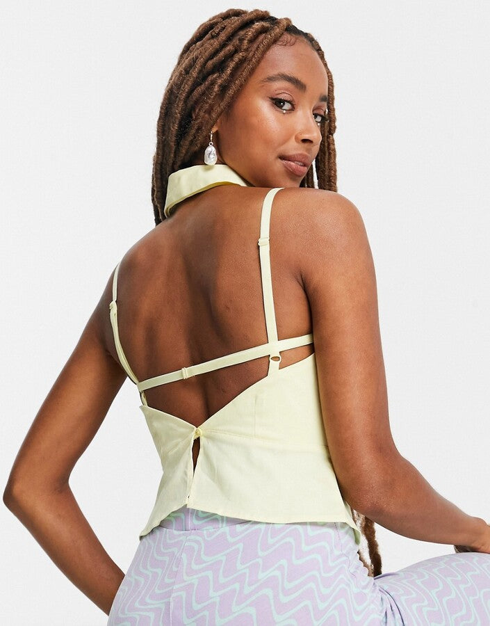Fitted Sleeveless Shirt With Halterneck Yellow