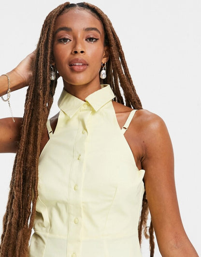 Fitted Sleeveless Shirt With Halterneck Yellow