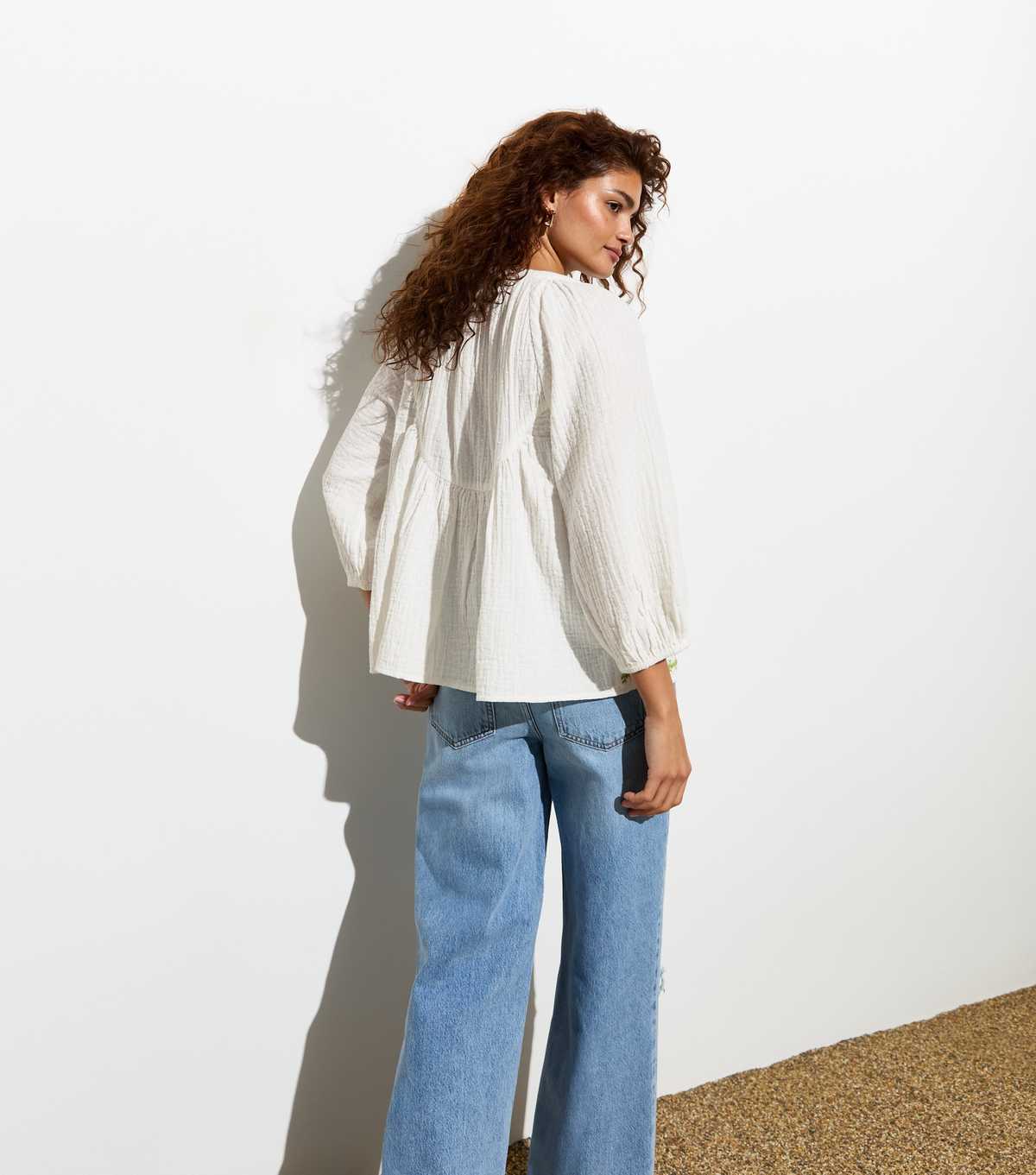 Cream Embroidered Tassel Tie Top