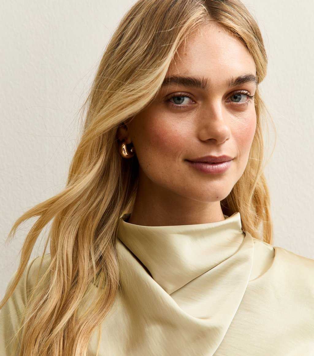 Cream Satin Cowl Neck Long Sleeve Top