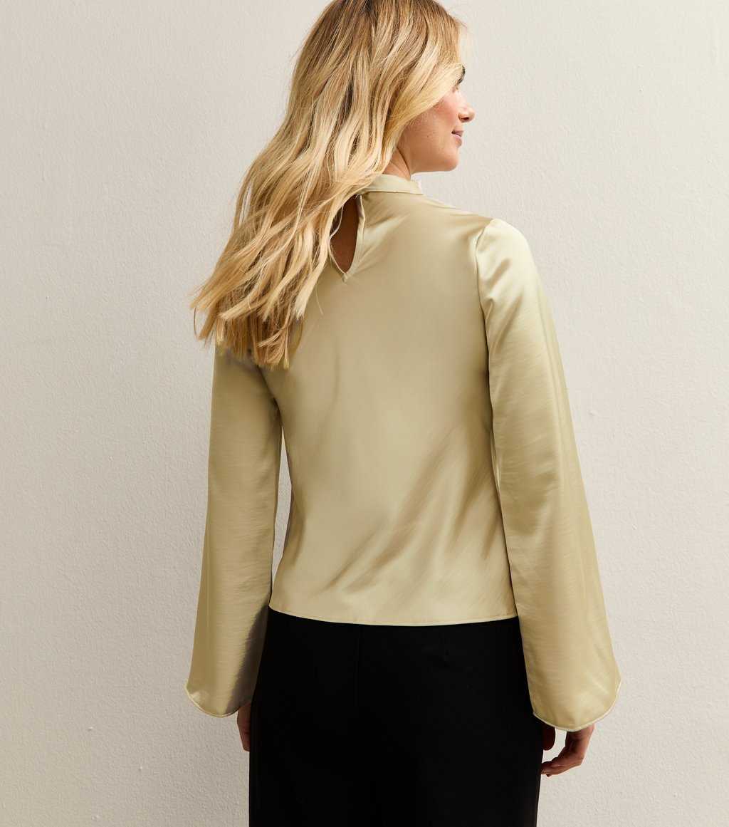 Cream Satin Cowl Neck Long Sleeve Top