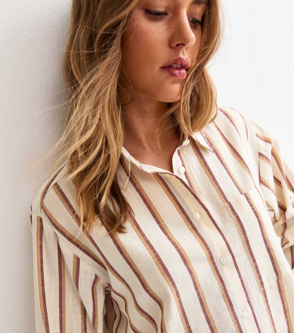 Cream Striped Cotton Long Sleeve Shirt