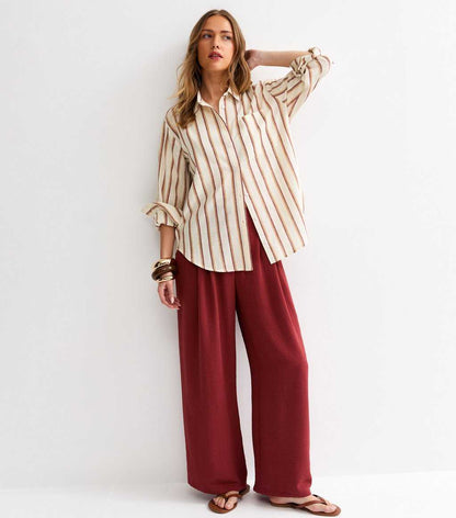 Cream Striped Cotton Long Sleeve Shirt