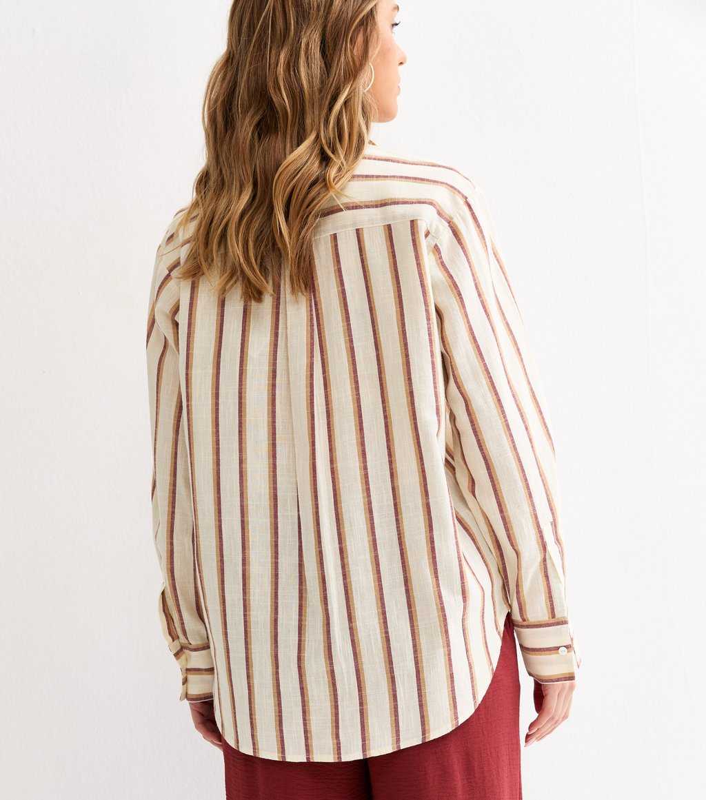 Cream Striped Cotton Long Sleeve Shirt