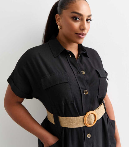 Curves Black Belted Utility Midi Shirt Dress
