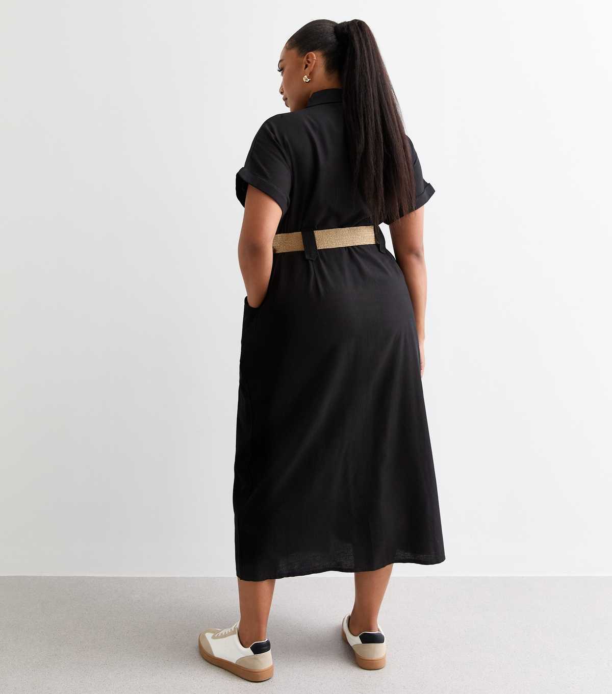 Curves Black Belted Utility Midi Shirt Dress