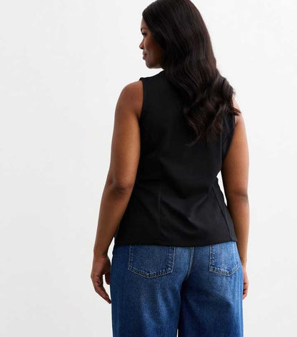 Black Crepe Longline Waistcoat