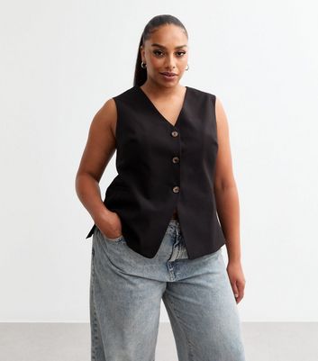 Black Crepe Longline Waistcoat